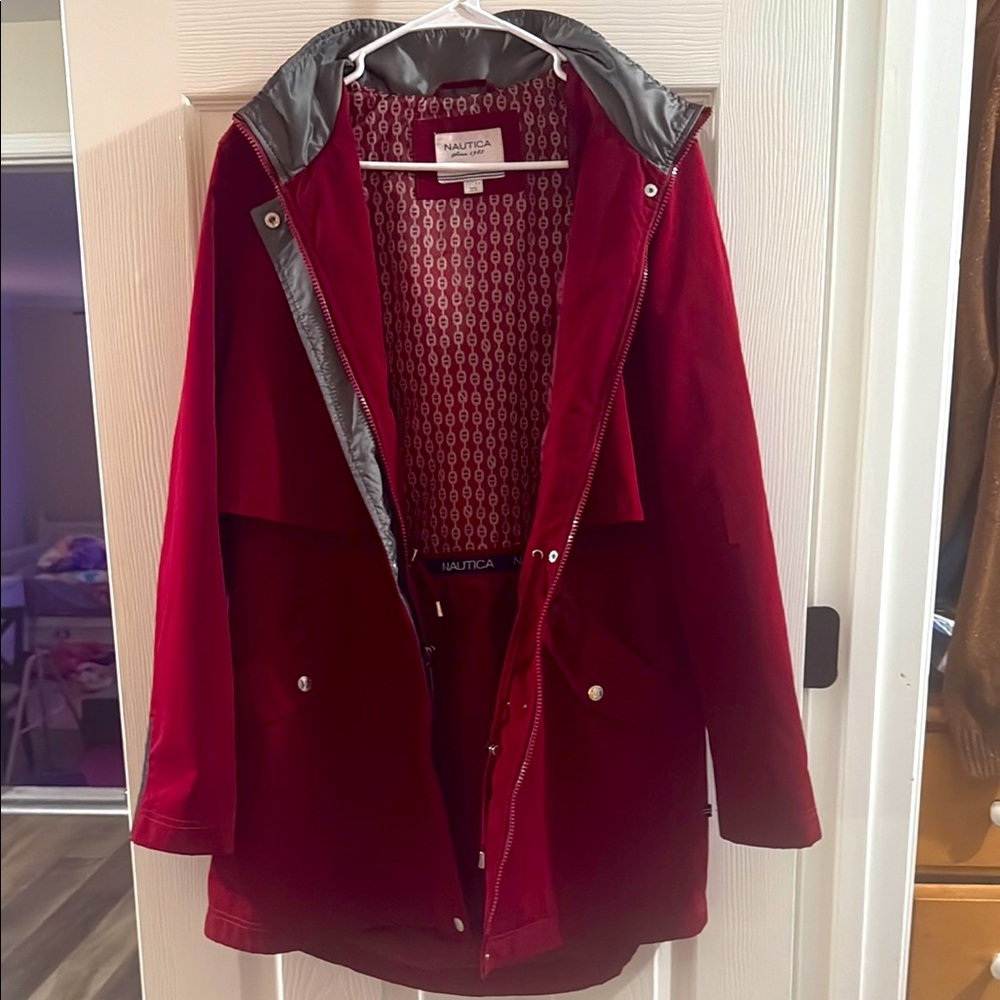 Nautica Deep Red Long Rain Coat – Large